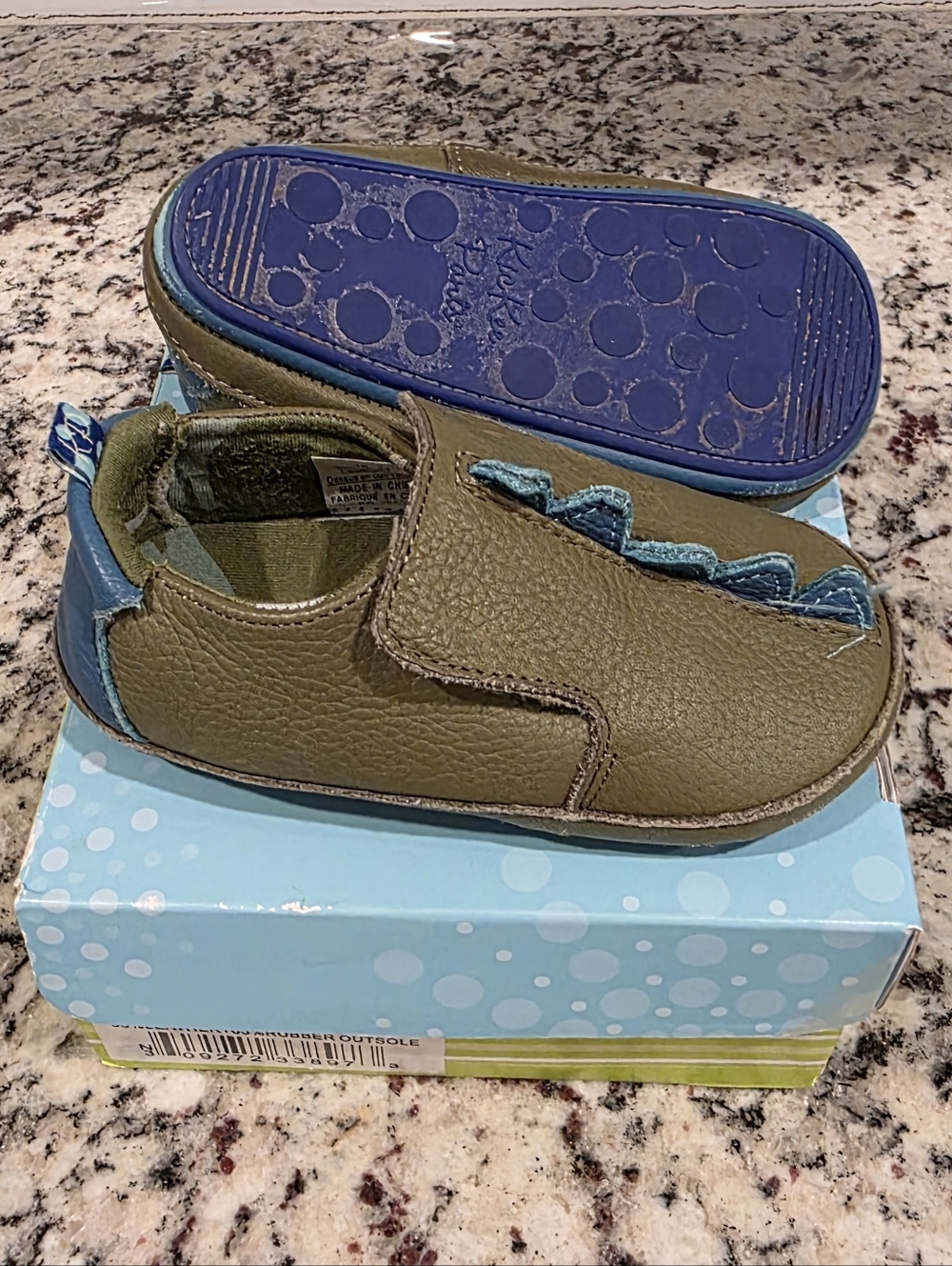 Kickee Pants Dino Scales Moss Green Leather Slip On Shoes Size 6 (18-24m) EUC
